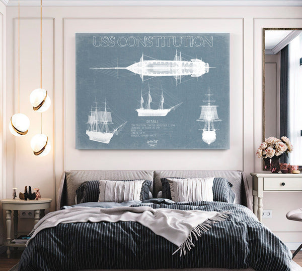 Bella Frye USS Constitution (Old Ironsides) Blueprint Wall Art - Original Frigate Print