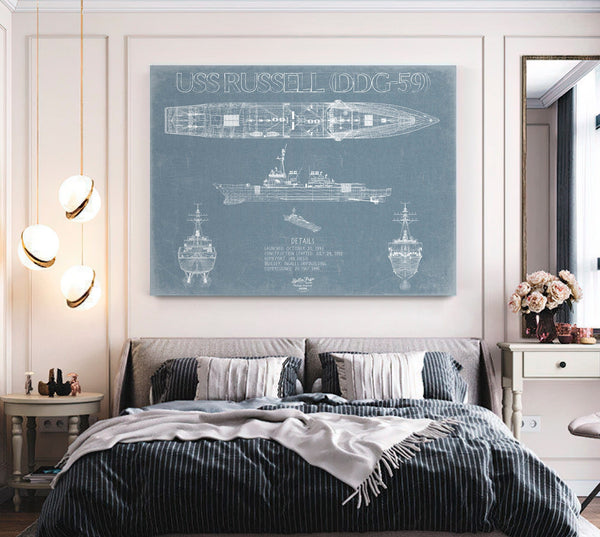 Bella Frye USS Russell (DDG-59) Blueprint Wall Art - Original Destroyer Print