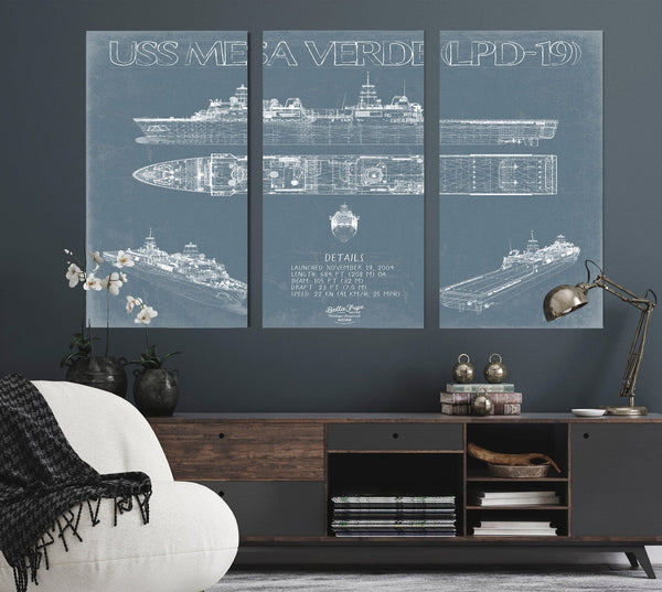 Bella Frye USS Mesa Verde (LPD-19) Blueprint Wall Art - Original Amphibious Transport Dock Print