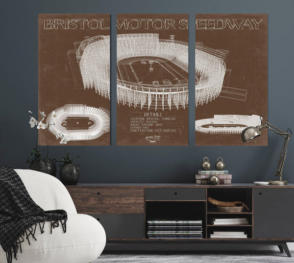 Bella Frye Bristol Motor Speedway Blueprint Wall Art - Original Racetrack Print