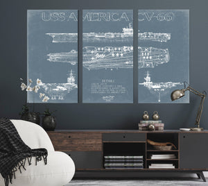 Bella Frye USS America (CV-66) Supercarrier Blueprint Wall Art - Original Carrier Print