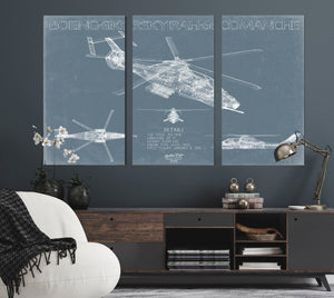 Bella Frye Boeing-Sikorsky RAH-66 Comanche Aircraft Blueprint Wall Art - Original Aviation Plane Print