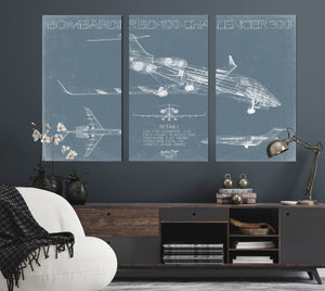 Bella Frye Bombardier BD-100 Challenger 300 Aircraft Blueprint Wall Art - Original Aviation Plane Print