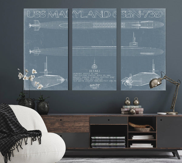 Bella Frye USS Maryland (SSBN-738) Blueprint Wall Art - Original Submarine Print