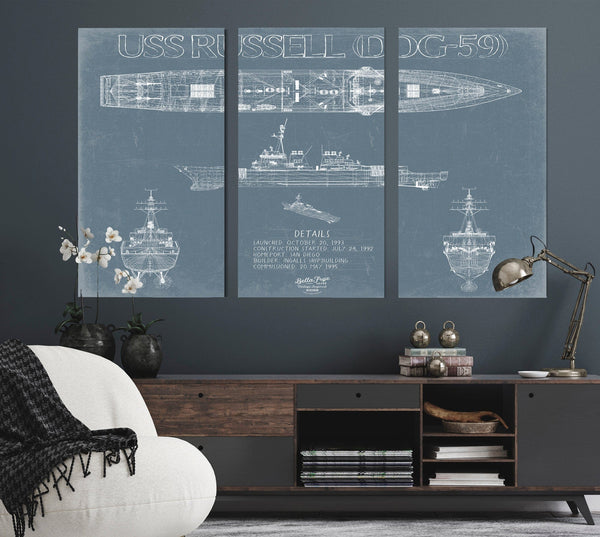 Bella Frye USS Russell (DDG-59) Blueprint Wall Art - Original Destroyer Print