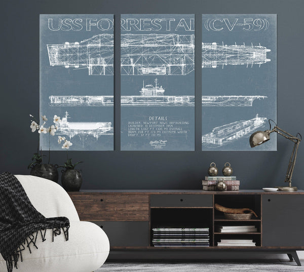 Bella Frye USS Forrestal (CV-59) Blueprint Wall Art - Original Carrier Print