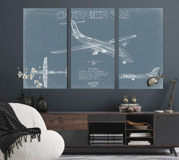 Bella Frye Dornier 328 Blueprint Wall Art - Original Aviation Plane Print