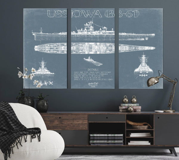 Bella Frye USS Iowa (BB-61) Blueprint Wall Art - Original Battleship Print