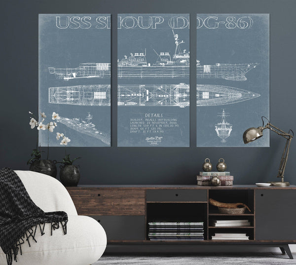 Bella Frye USS Shoup (DDG-86) Blueprint Wall Art - Original Guided-Missile Destroyer Print