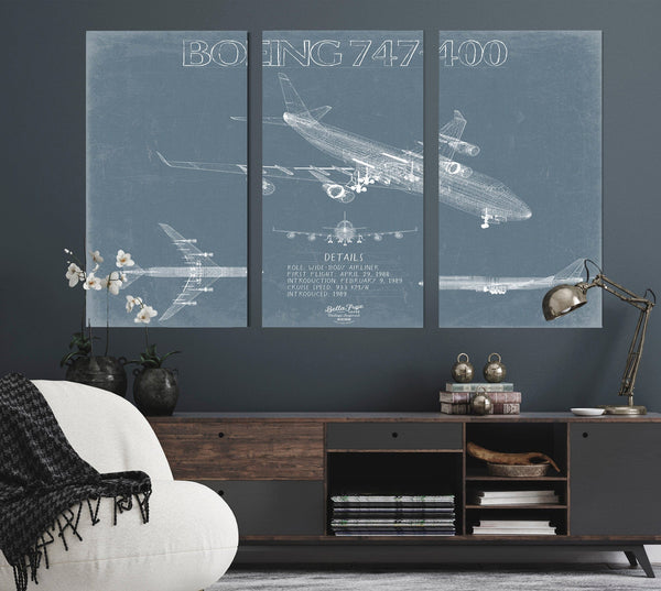 Bella Frye Boeing 747-400 Aircraft Blueprint Wall Art - Original Aviation Plane Print