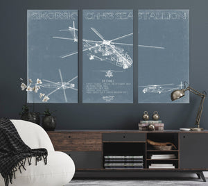 Bella Frye Sikorsky CH-53 Sea Stallion Aircraft Blueprint Wall Art - Original Jet Aviation Print