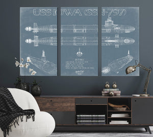 Bella Frye USS Iowa (SSN-797) Blueprint Wall Art - Original Submarine Print