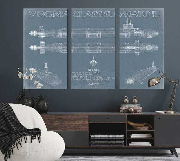 Bella Frye Virginia-class submarine Blueprint Wall Art - Original Submarine Print