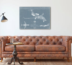 Bella Frye Bombardier Challenger 600 Aircraft Blueprint Wall Art - Original Aviation Plane Print