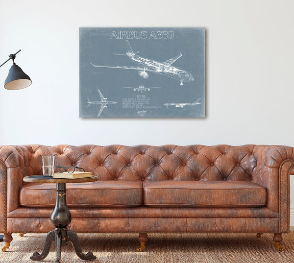 Bella Frye Airbus A330 Aircraft Blueprint Wall Art - Original Aviation Plane Print