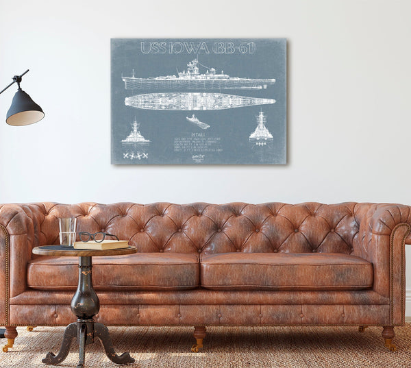 Bella Frye USS Iowa (BB-61) Blueprint Wall Art - Original Battleship Print