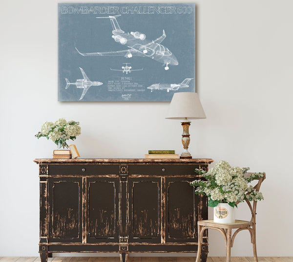 Bella Frye Bombardier Challenger 600 Aircraft Blueprint Wall Art - Original Aviation Plane Print