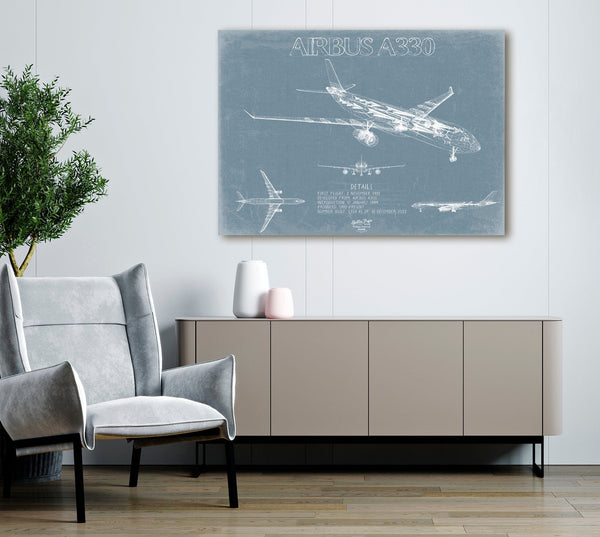 Bella Frye Airbus A330 Aircraft Blueprint Wall Art - Original Aviation Plane Print