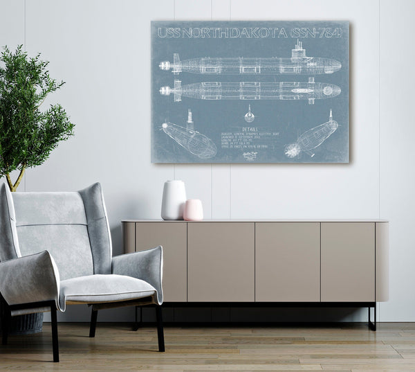 Bella Frye USS North Dakota (SSN-784) Blueprint Wall Art - Original Submarine Print