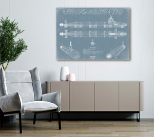 Bella Frye USS Hawaii (SSN-776) Blueprint Wall Art - Original Submarine Print