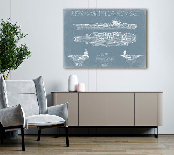 Bella Frye USS America (CV-66) Supercarrier Blueprint Wall Art - Original Carrier Print