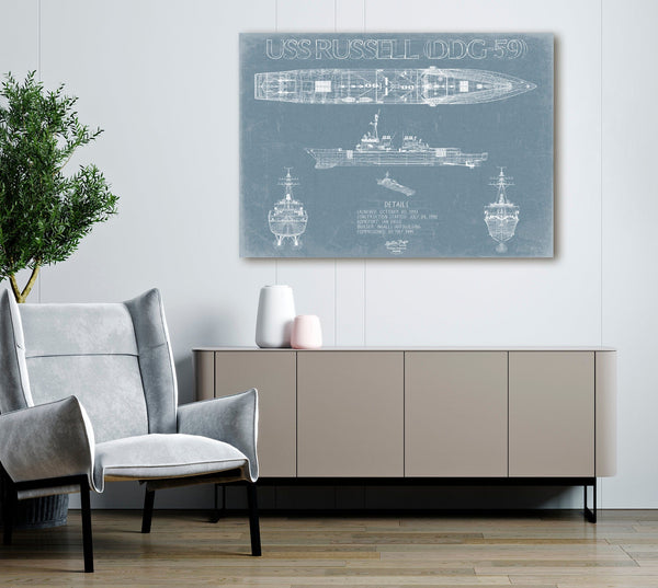 Bella Frye USS Russell (DDG-59) Blueprint Wall Art - Original Destroyer Print