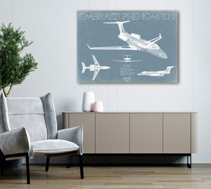 Bella Frye Embraer Phenom 300 Aircraft Blueprint Wall Art - Original Airplane Print