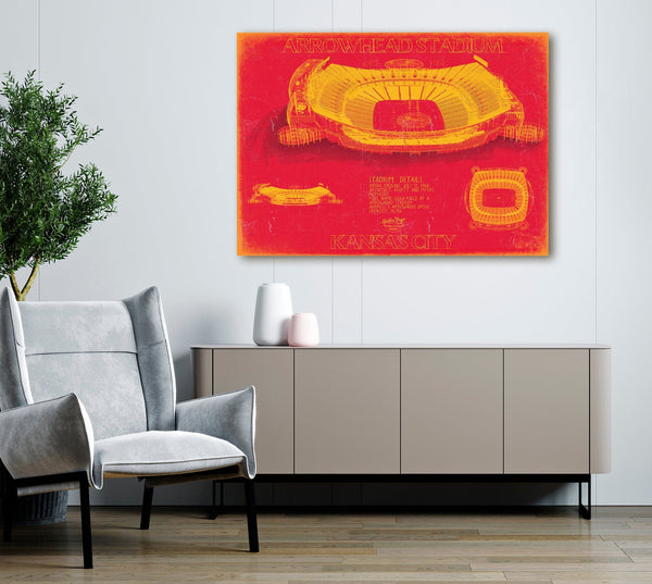 Bella Frye Arrowhead Stadium Wall Art - Kansas City Chiefs Blueprint Football Stadium Print