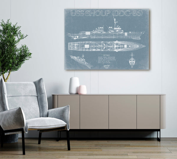 Bella Frye USS Shoup (DDG-86) Blueprint Wall Art - Original Guided-Missile Destroyer Print