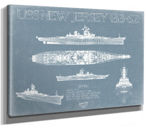 Bella Frye USS New Jersey (BB-62) Blueprint Wall Art - Original Battleship Print