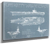 Bella Frye 14" x 11" / Stretched Canvas Wrap USS Kitty Hawk (CV-63) Supercarrier Blueprint Wall Art - Original Carrier Print