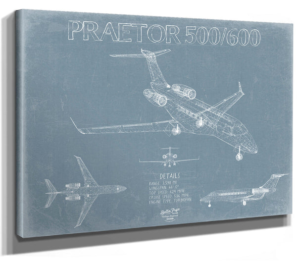 Bella Frye 14" x 11" / Stretched Canvas Wrap Praetor 500/600 Aircraft Blueprint Wall Art - Original Airplane Print