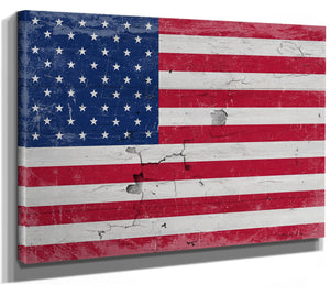 Bella Frye 18 x 12 United States Flag Wall Art - Vintage U.S. Flag Sign Weathered Wood Style on Canvas