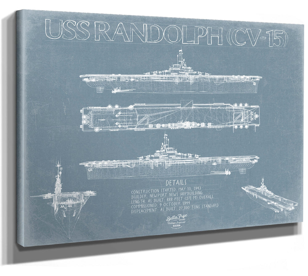 Bella Frye 14" x 11" / Stretched Canvas Wrap USS Randolph (CV-15) Blueprint Wall Art - Original Carrier Print