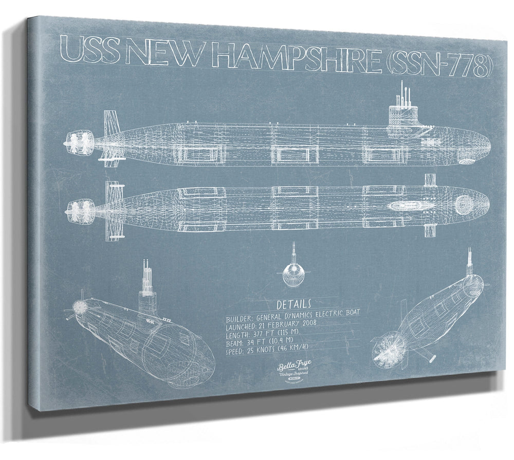 Bella Frye USS New Hampshire (SSN-778) Blueprint Wall Art - Original Submarine Print