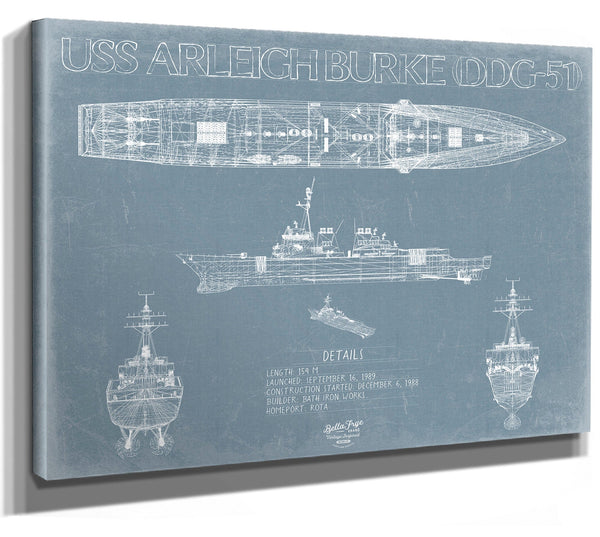 Bella Frye USS Arleigh Burke (DDG-51) Blueprint Wall Art - Original Destroyer Print