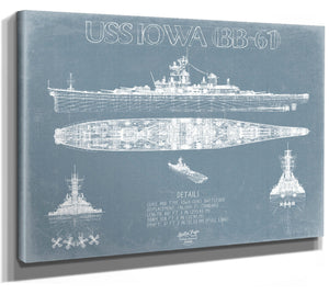 Bella Frye 14" x 11" / Stretched Canvas Wrap USS Iowa (BB-61) Blueprint Wall Art - Original Battleship Print