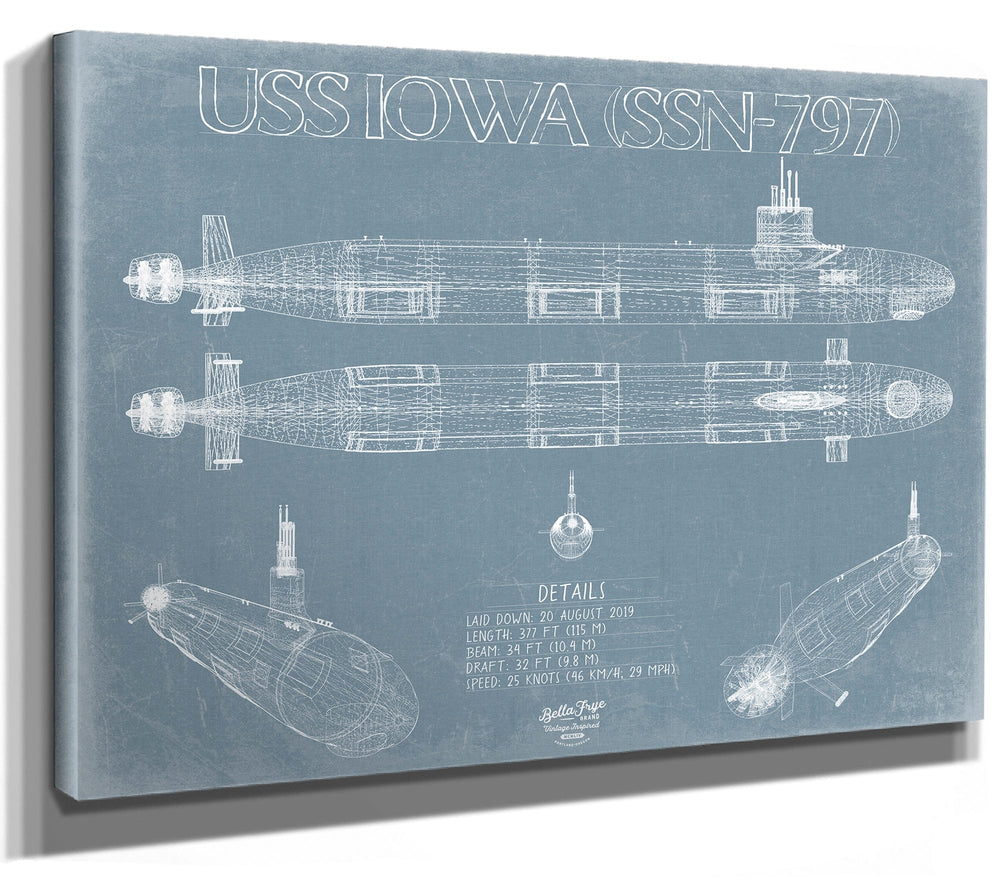 Bella Frye USS Iowa (SSN-797) Blueprint Wall Art - Original Submarine Print