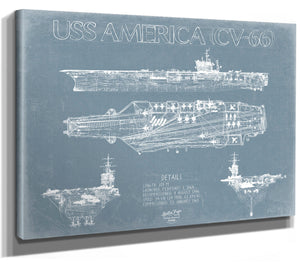 Bella Frye 14" x 11" / Stretched Canvas Wrap USS America (CV-66) Supercarrier Blueprint Wall Art - Original Carrier Print