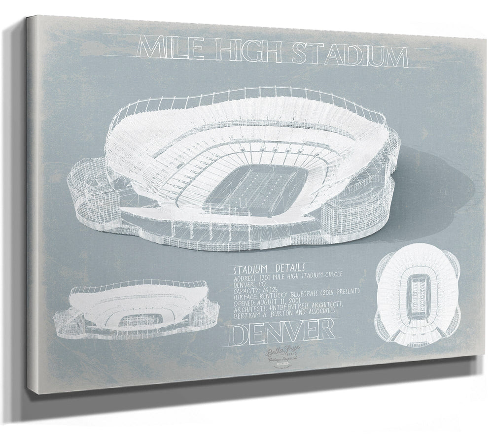 Bella Frye 14" x 11" / Stretched Canvas Wrap Mile High Stadium Wall Art - Original Denver Broncos Print