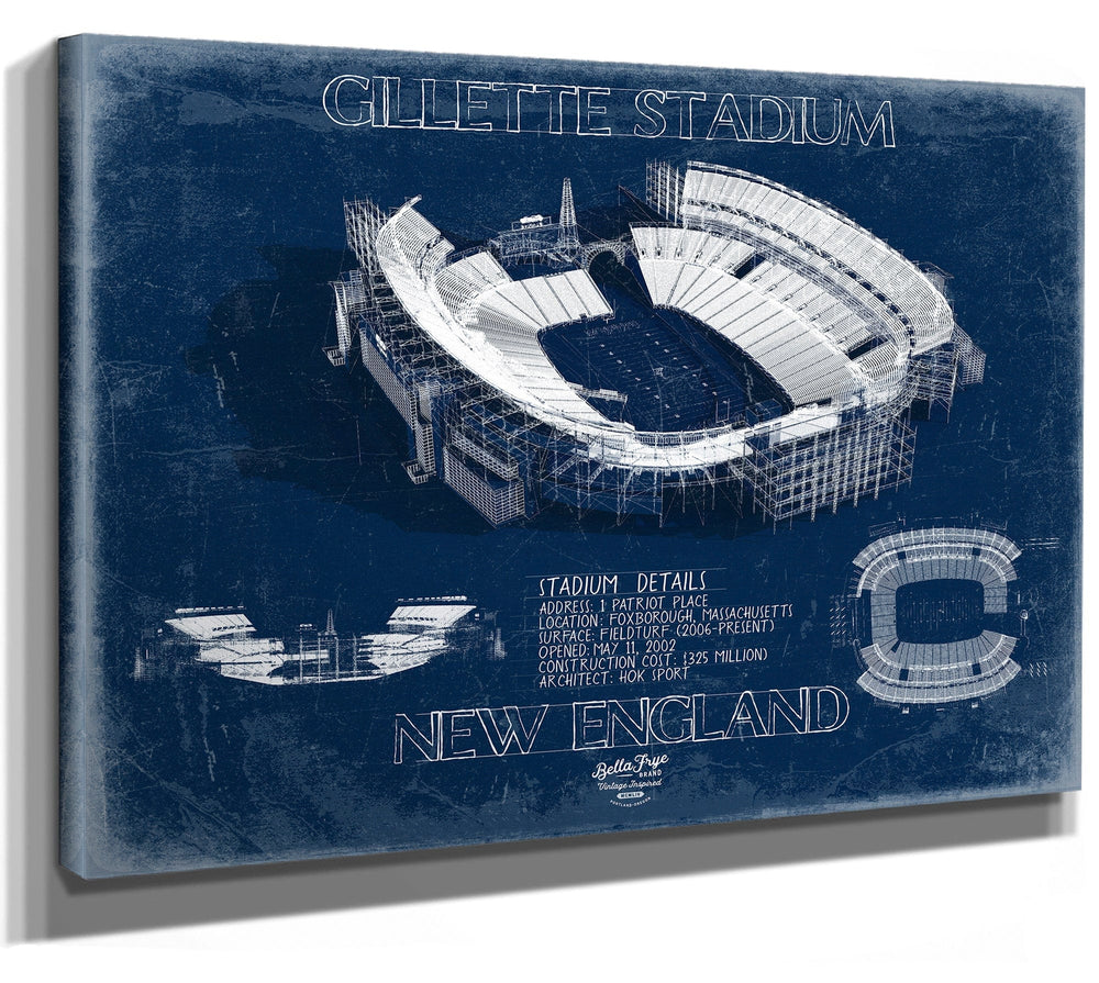 Bella Frye 14" x 11" / Stretched Canvas Wrap Gillette Stadium Wall Art - Original New England Patriots Print