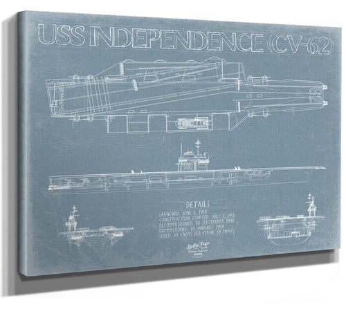 Bella Frye 14" x 11" / Stretched Canvas Wrap USS Independence (CV-62) Blueprint Wall Art - Original Carrier Print