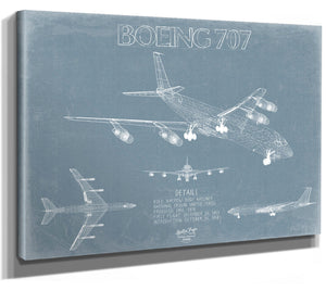 Bella Frye 14" x 11" / Stretched Canvas Wrap Boeing 707 Airplane Blueprint Wall Art - Original Aviation Plane Print