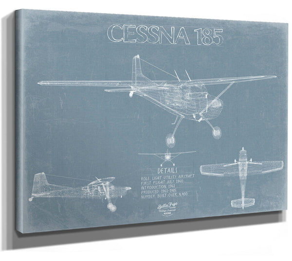 Bella Frye 14" x 11" / Stretched Canvas Wrap Cessna 185 Skywagon Aircraft Blueprint Wall Art - Original Airplane Print