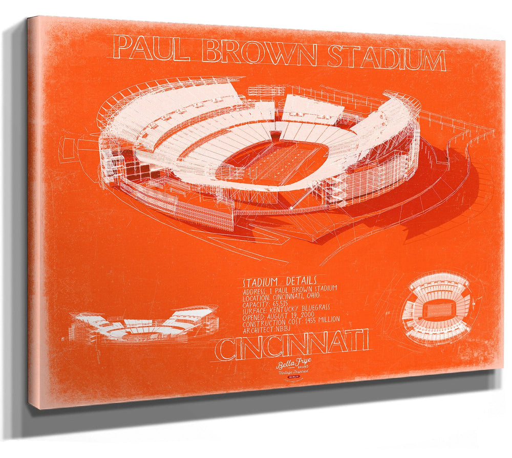 Bella Frye 14" x 11" / Stretched Canvas Wrap Paul Brown Stadium Wall Art - Original Cincinnati Bengals Print