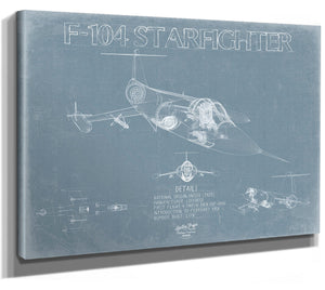 Bella Frye 14" x 11" / Stretched Canvas Wrap F-104 Starfighter Aircraft Blueprint Wall Art - Original Airplane Print