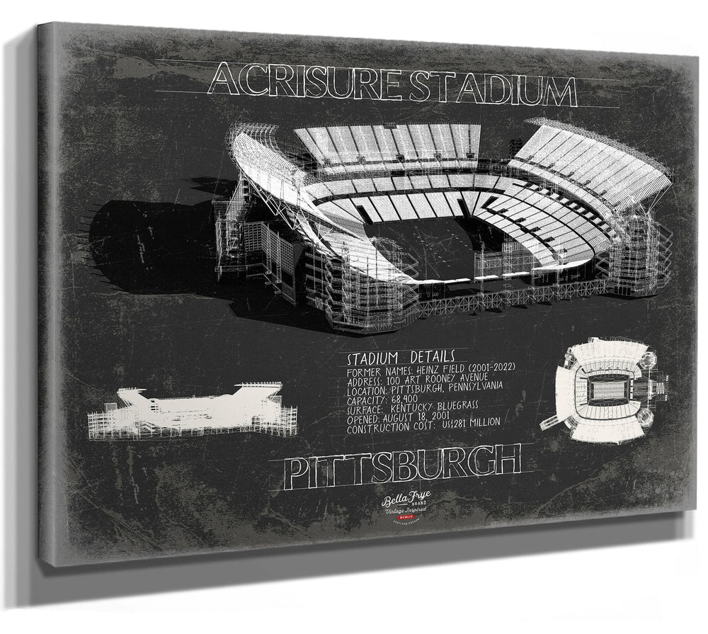 Bella Frye 14" x 11" / Stretched Canvas Wrap Pittsburgh Wall Art - Acrisure Stadium Print Antiqua Background