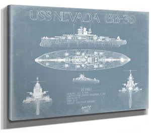 Bella Frye USS Nevada (BB-36) Blueprint Wall Art - Original Battleship Print