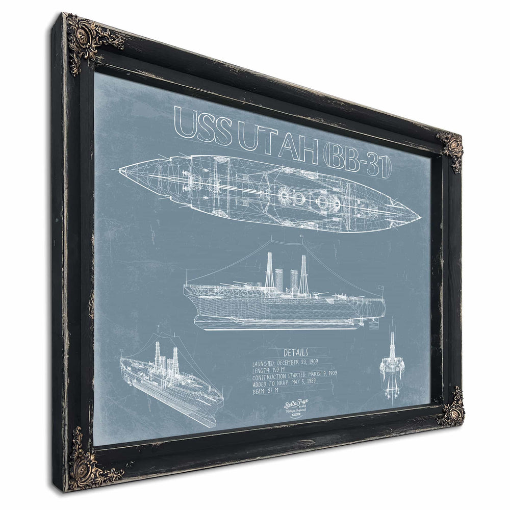 Bella Frye Home & Garden > Decor > Artwork USS Utah (BB-31/AG-16) Blueprint Wall Art - Original Battleship Print
