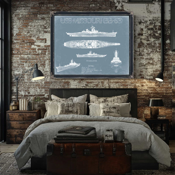 Bella Frye USS Missouri (BB-63) Blueprint Wall Art - Original Battleship Print